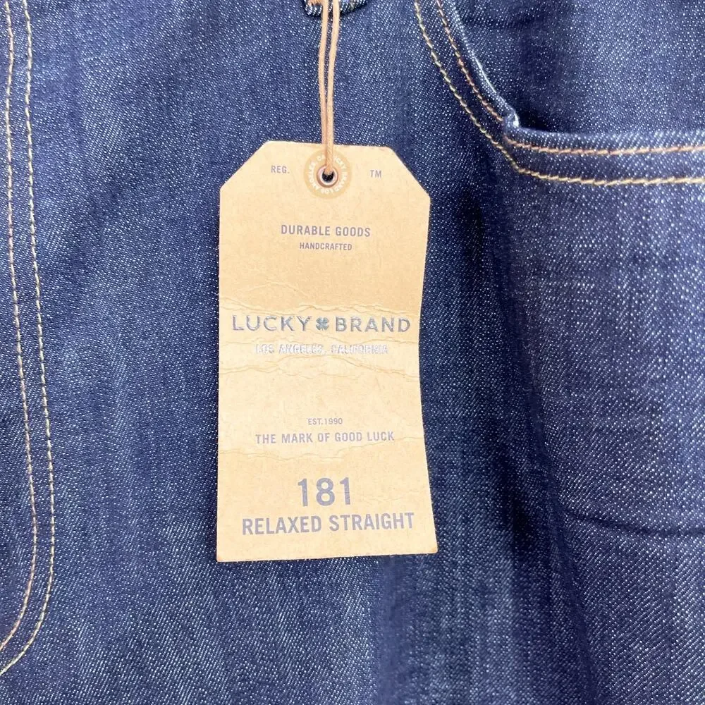 Lucky Brand 181 Relaxed Straight Jeans Dark Wash Mid Rise Stretch Mens 48x32